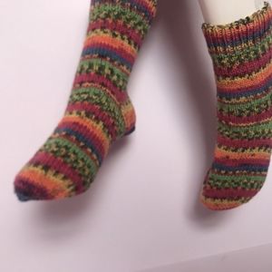 Handknit wool multicolored socks